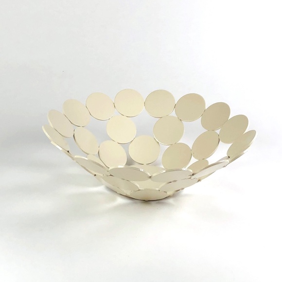 White Display Bowl, Metal Circles - Picture 1 of 3